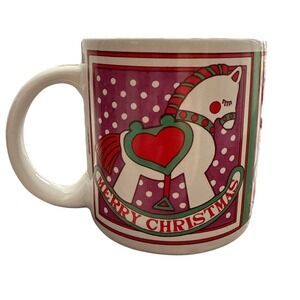 Vintage Christmas Coffee Mug by Peterman Rocking Horse Merry Christmas